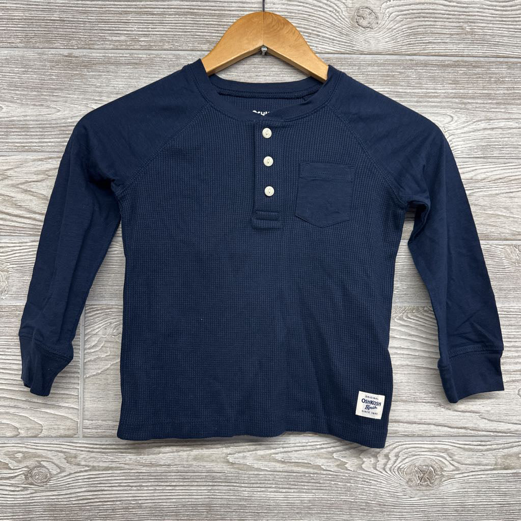 LS Waffle Knit Henley Shirt Chest Pocket 5T