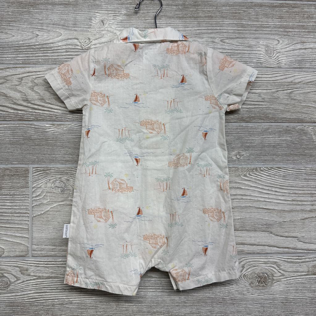 Button Up Shorty Romper Sailboats Beach Houses 6-9M