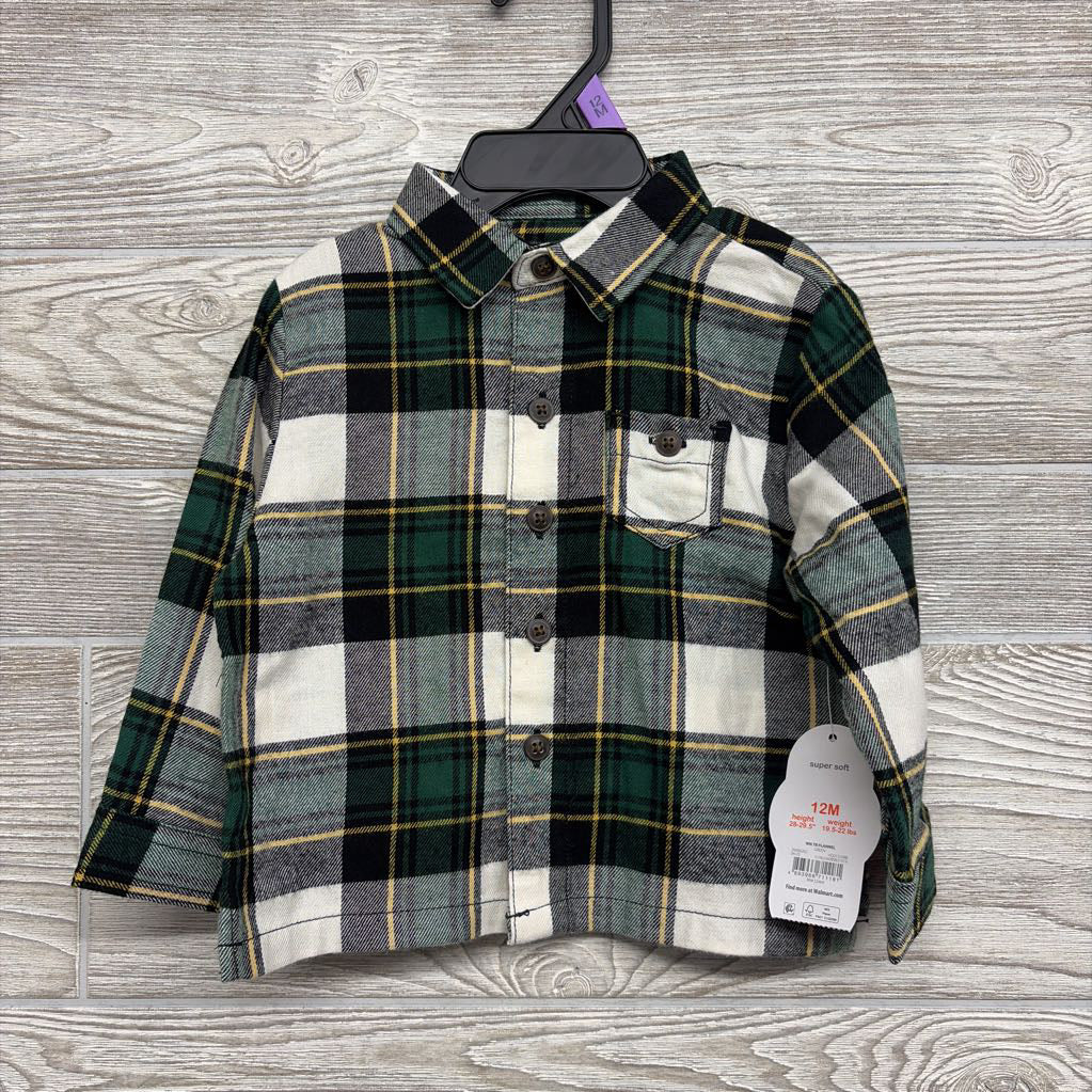 NEW LS Plaid Button Up Shirt Chest Pocket 12M
