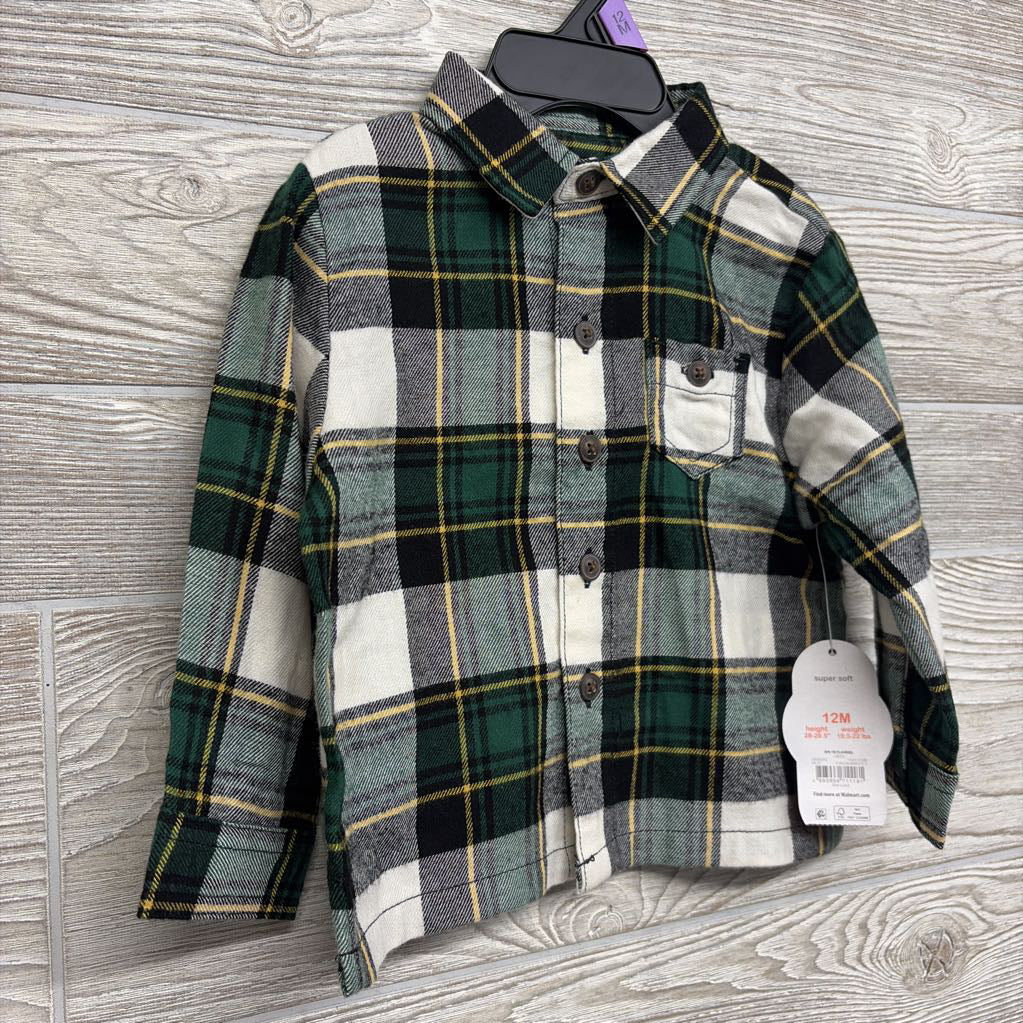 NEW LS Plaid Button Up Shirt Chest Pocket 12M