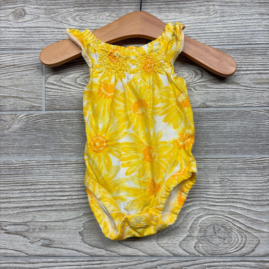 Flutter Sleeve Smocked Bodysuit Flowers 3M