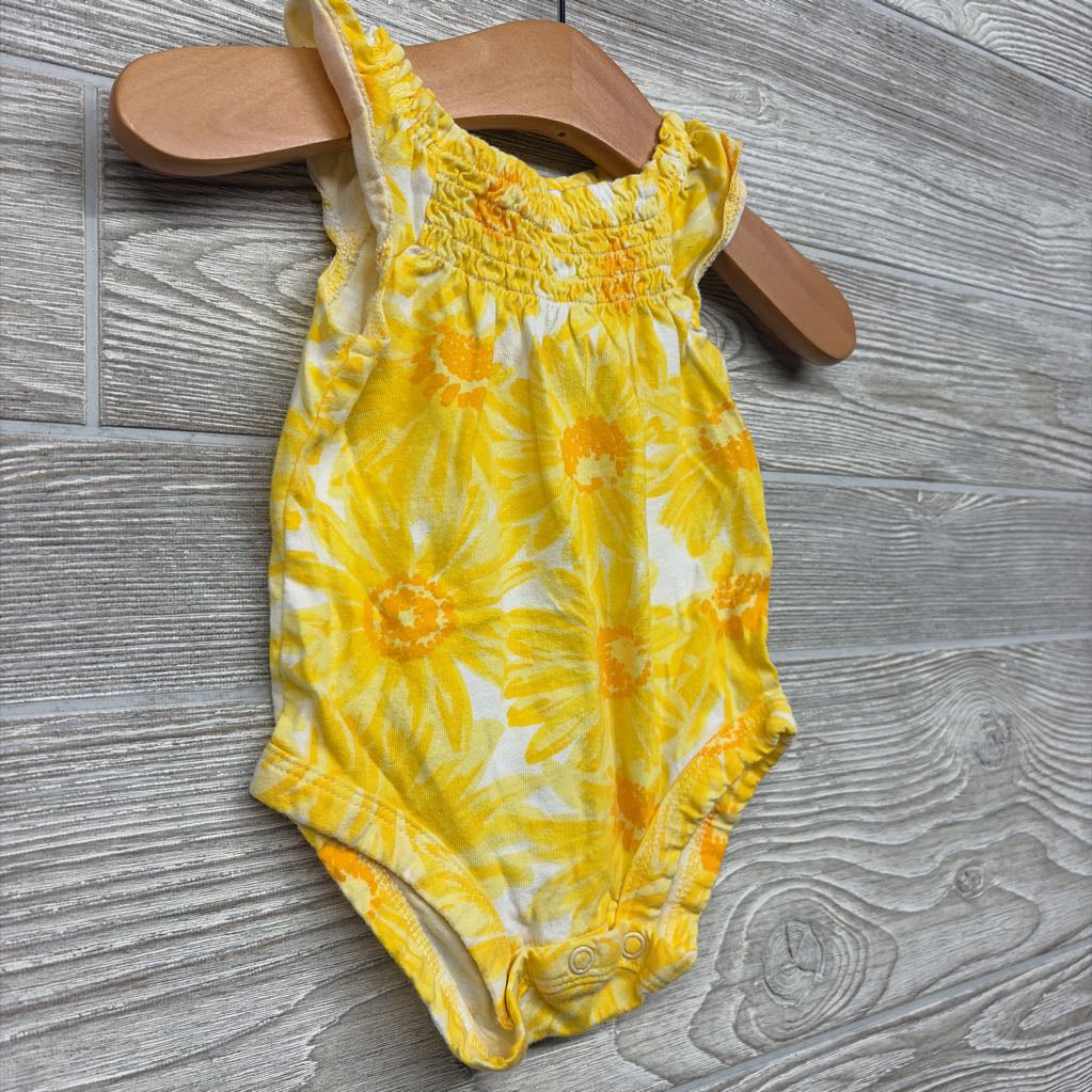 Flutter Sleeve Smocked Bodysuit Flowers 3M