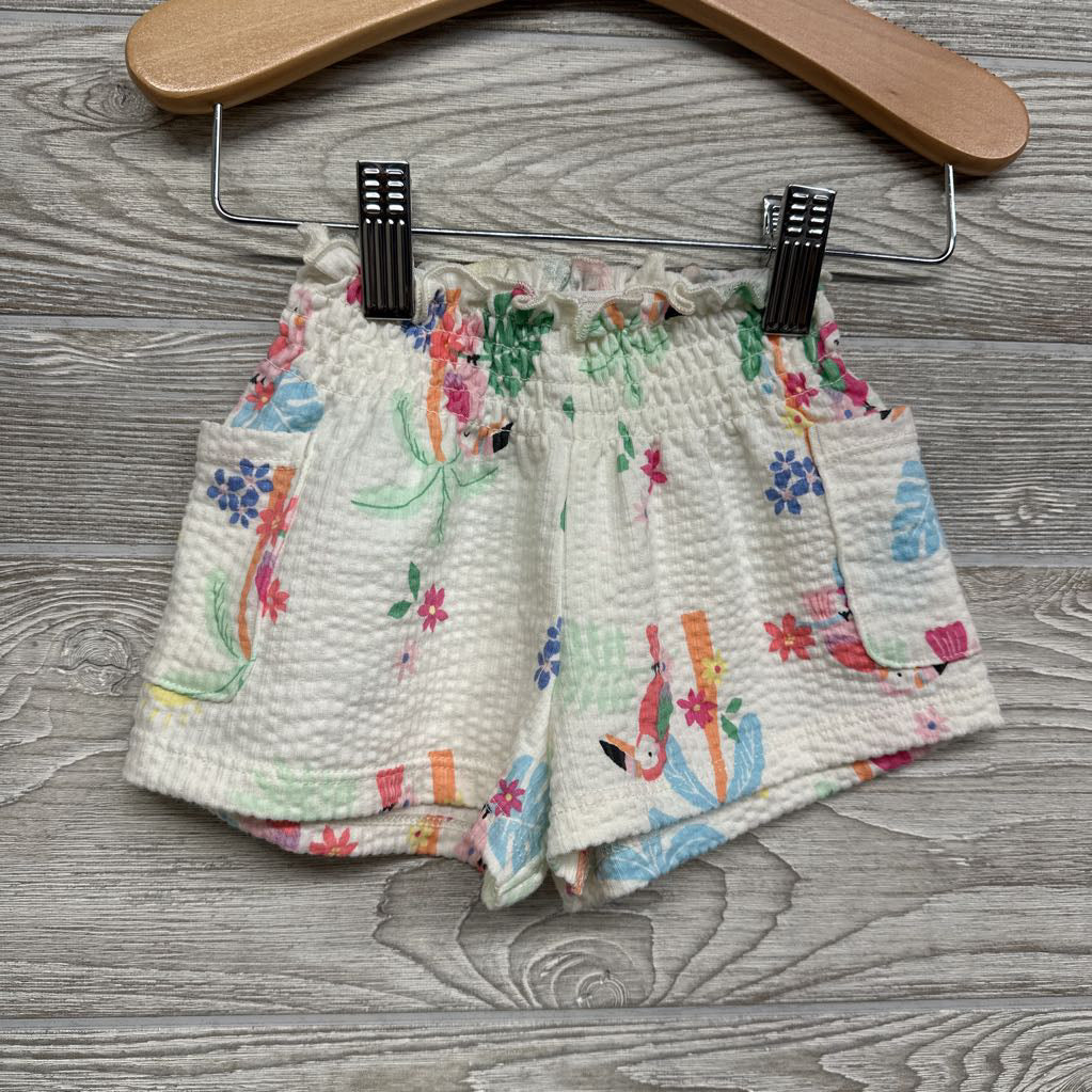 Textured Paperbag Shorts Toucans Flowers 6-9M