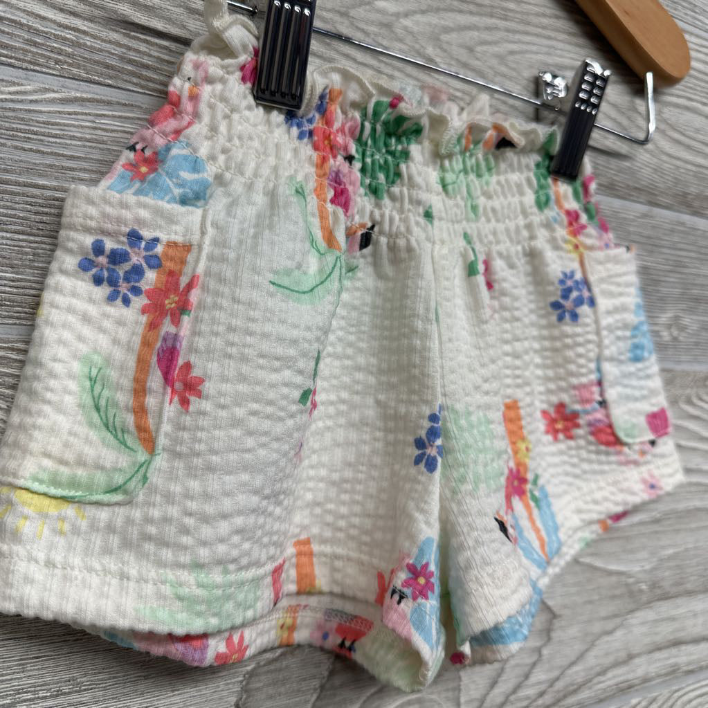 Textured Paperbag Shorts Toucans Flowers 6-9M