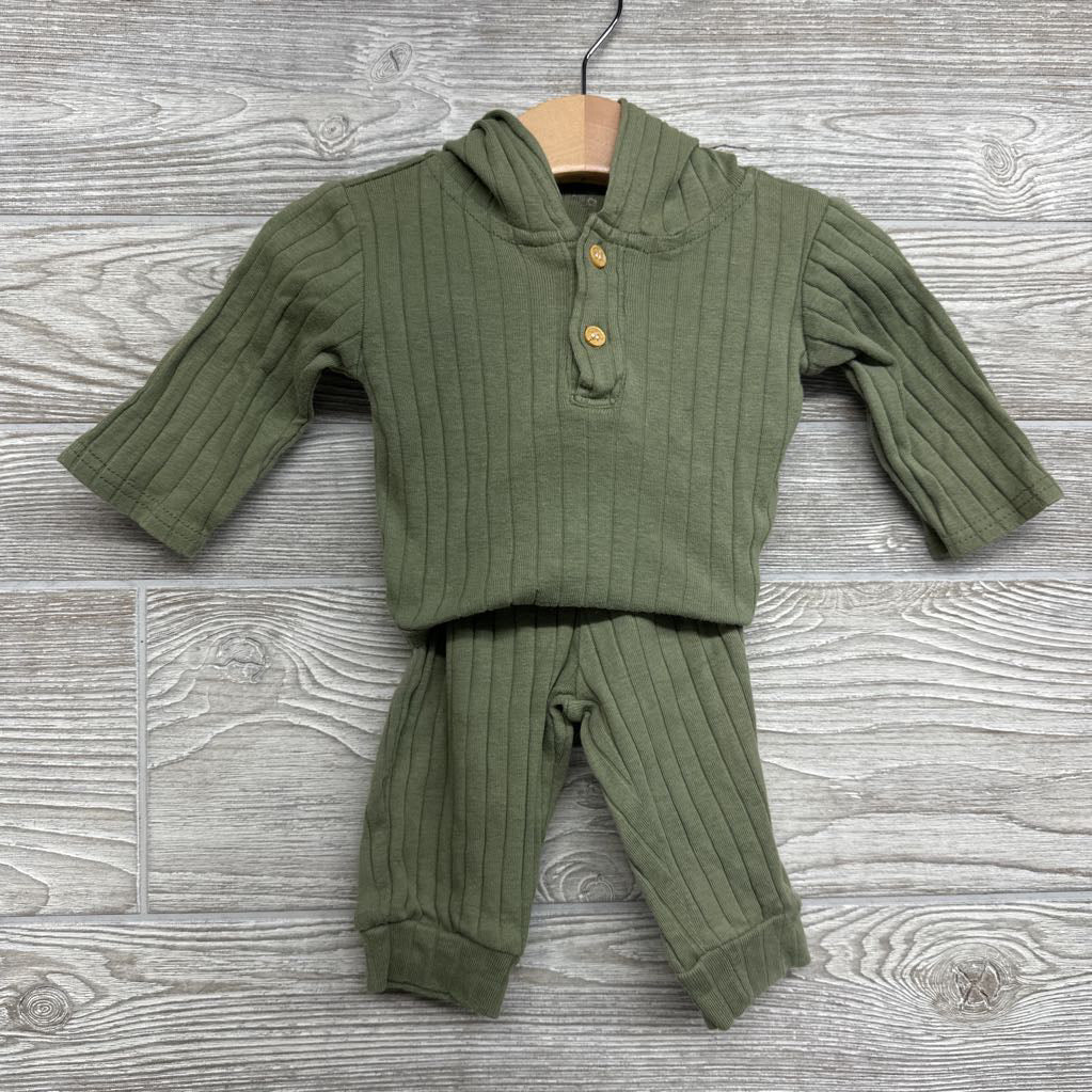 LS Ribbed Bodysuit W/ Hood & Pants 3-6M