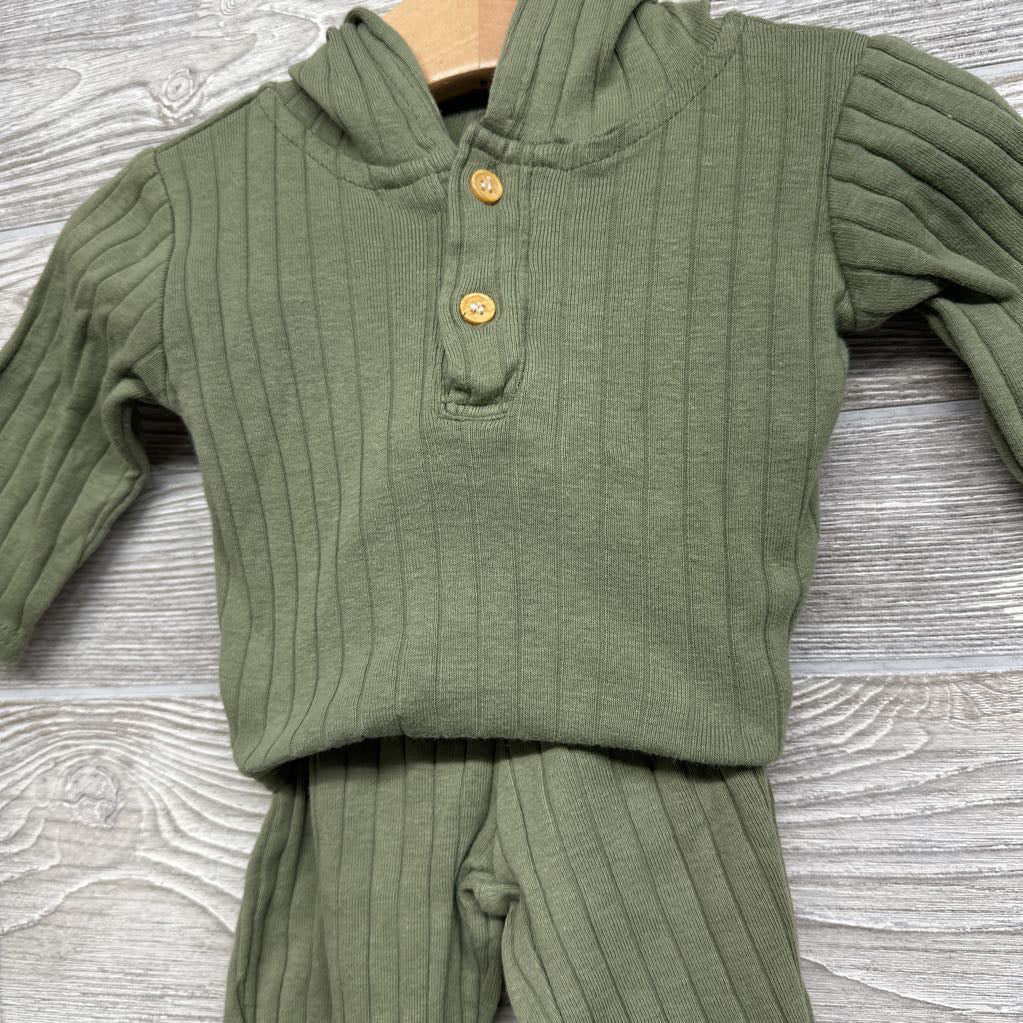 LS Ribbed Bodysuit W/ Hood & Pants 3-6M