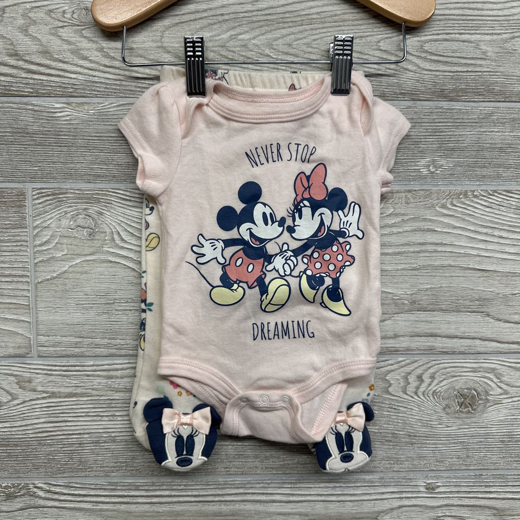Bodysuit Never Stop Dreaming & Footed Pants Minnie Mickey 0-3M