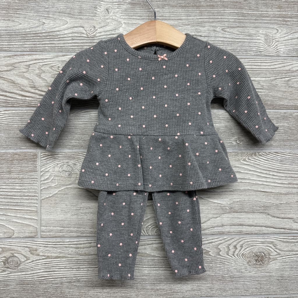 LS Waffle Knit Skirted Bodysuit & Leggings Dots 6M