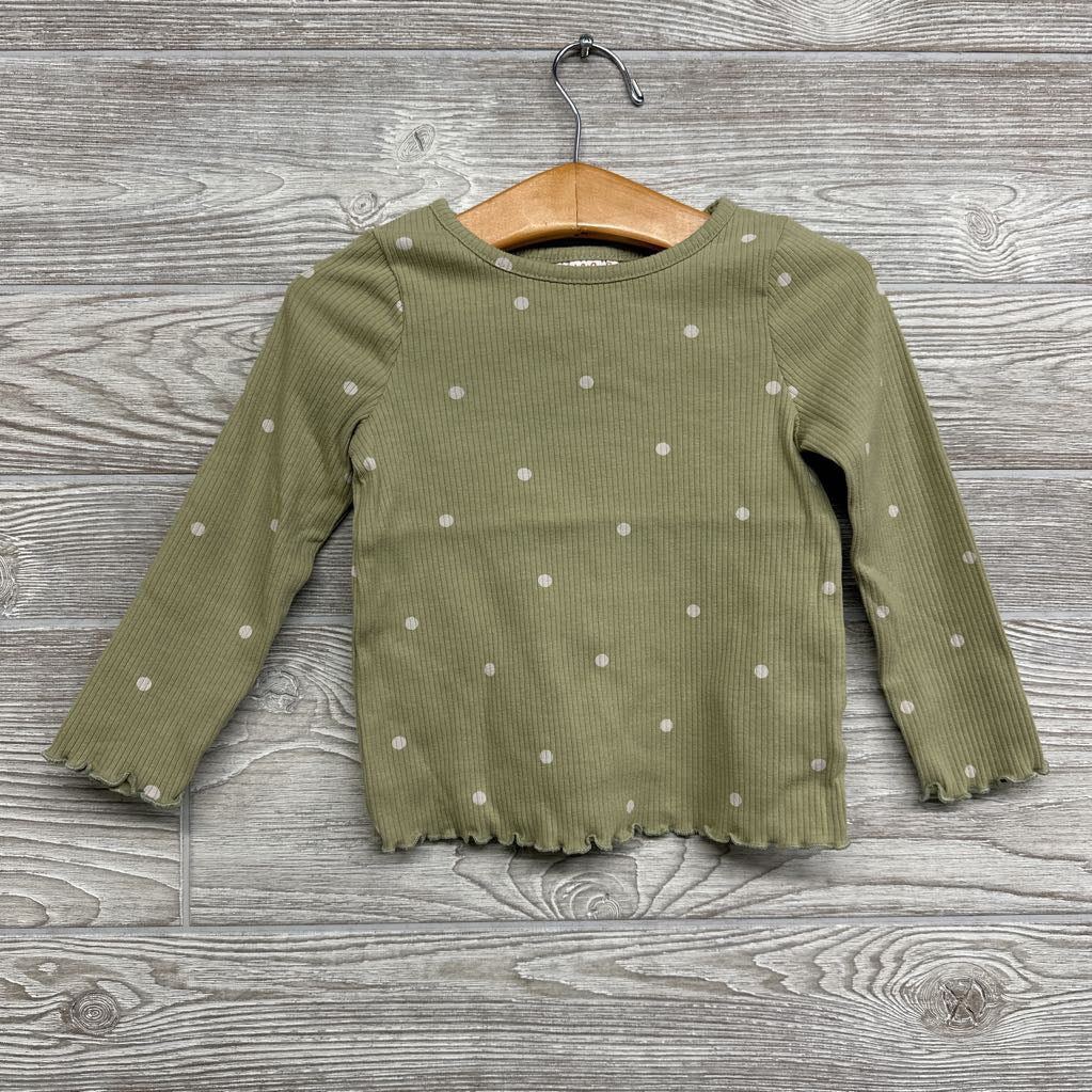 Ribbed LS Shirt Lettuce Trim Dots 2t