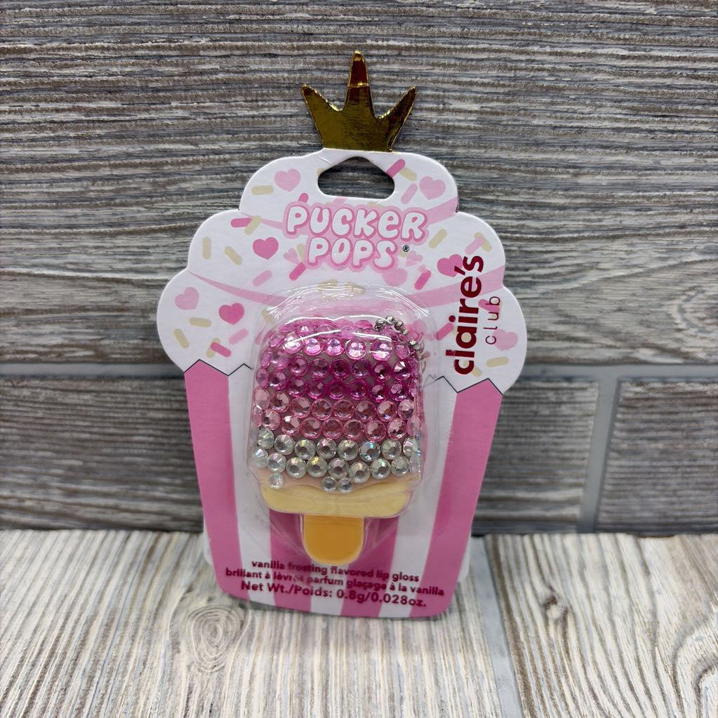 NEW Pucker Pops Vanilla Frosting Flavored Lip Gloss Bedazzled