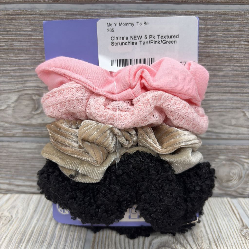 NEW 5 Pk Textured Scrunchies