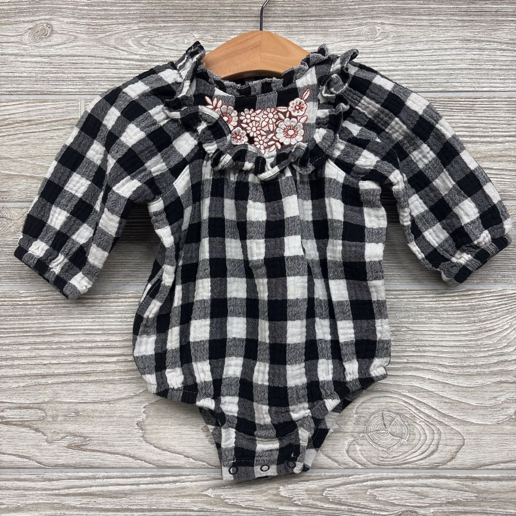 Muslin Checkered Romper Flowers 3-6M