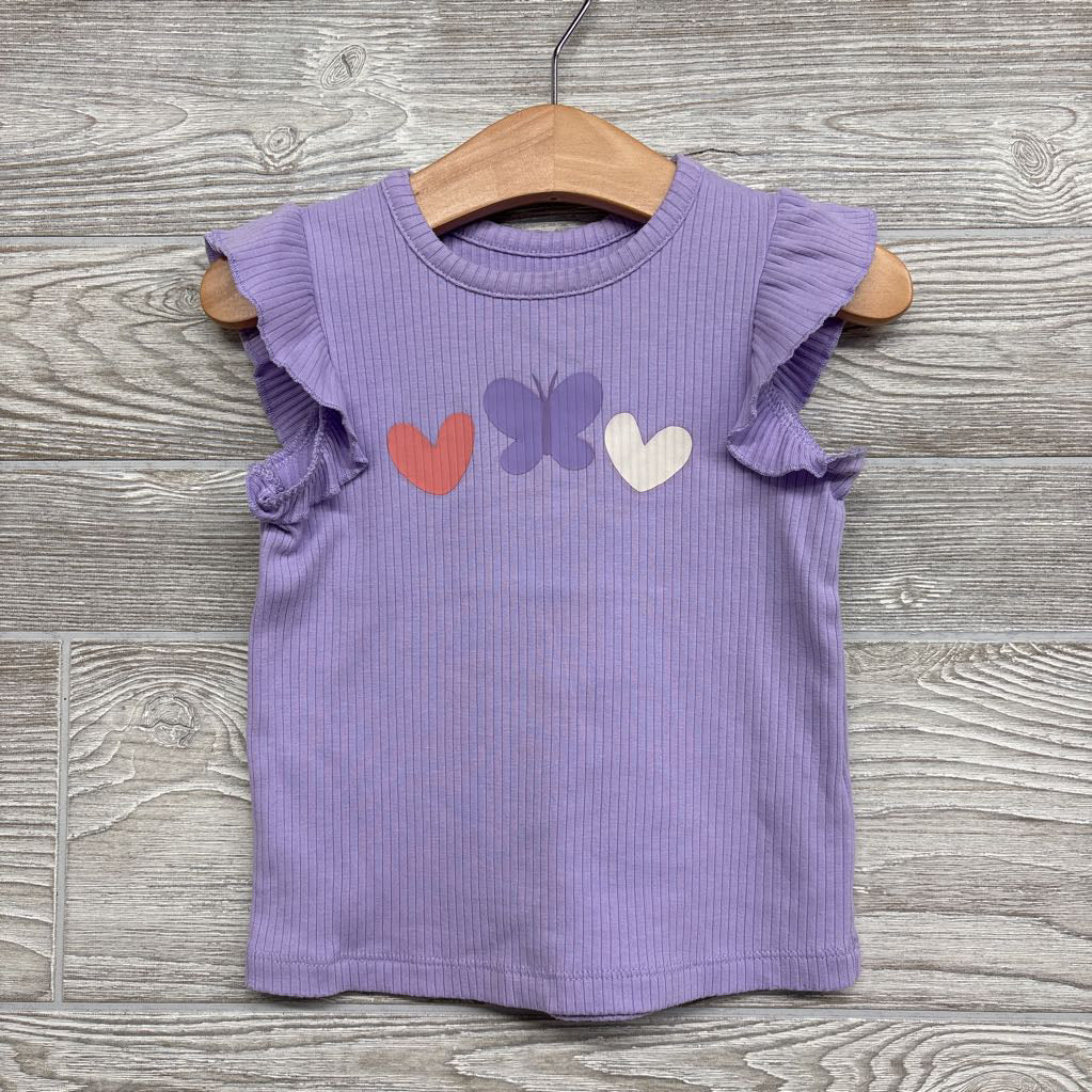 Ribbed Shirt Flutter Sleeve Heart & Butterfly 2t