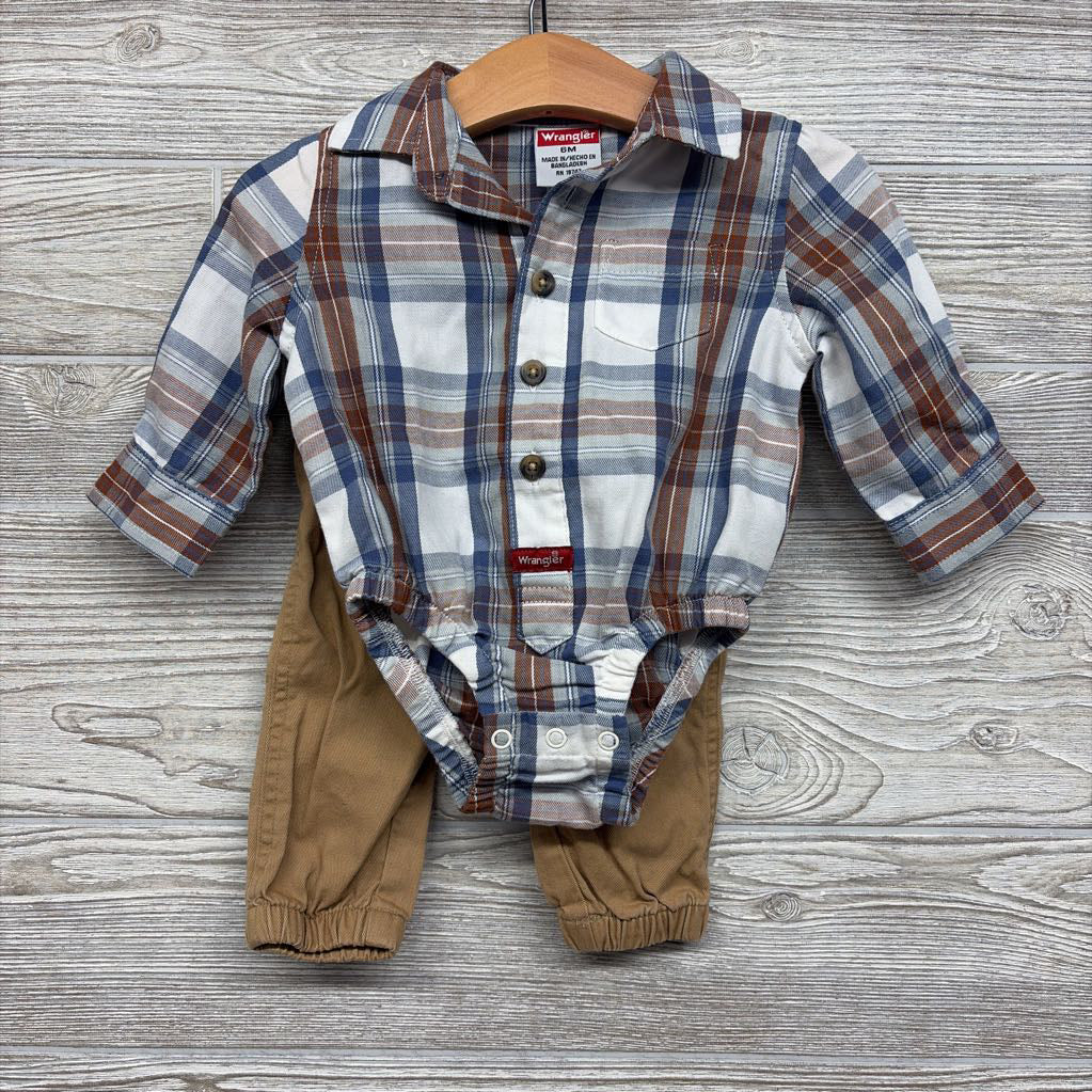 LS Plaid Button Up Bodysuit & Pull On Joggers 6M