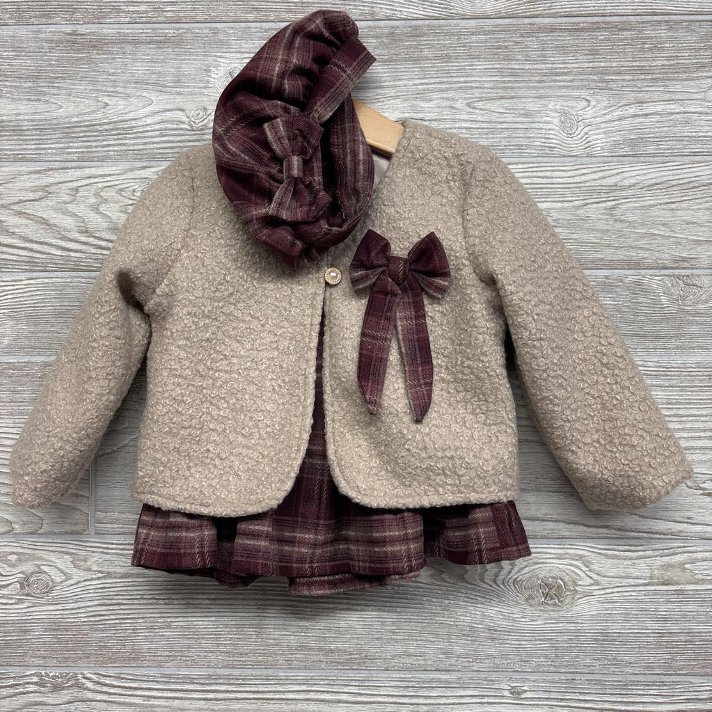 NEW Faux Fur Jacket, Plaid Skirt & Plaid Hat 18-24M