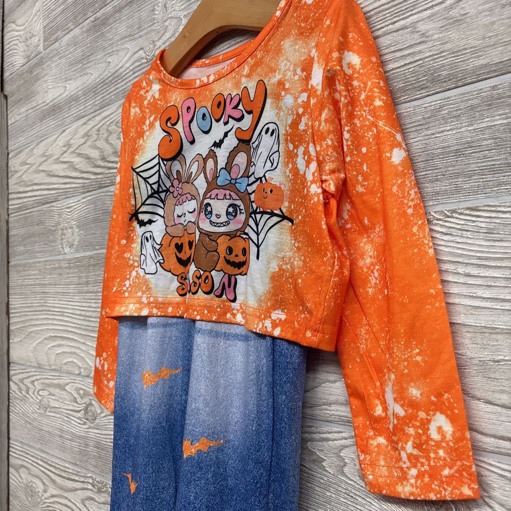 NEW LS Shirt Spooky Season & Faux Fur Lined Pants Cute Girl 5