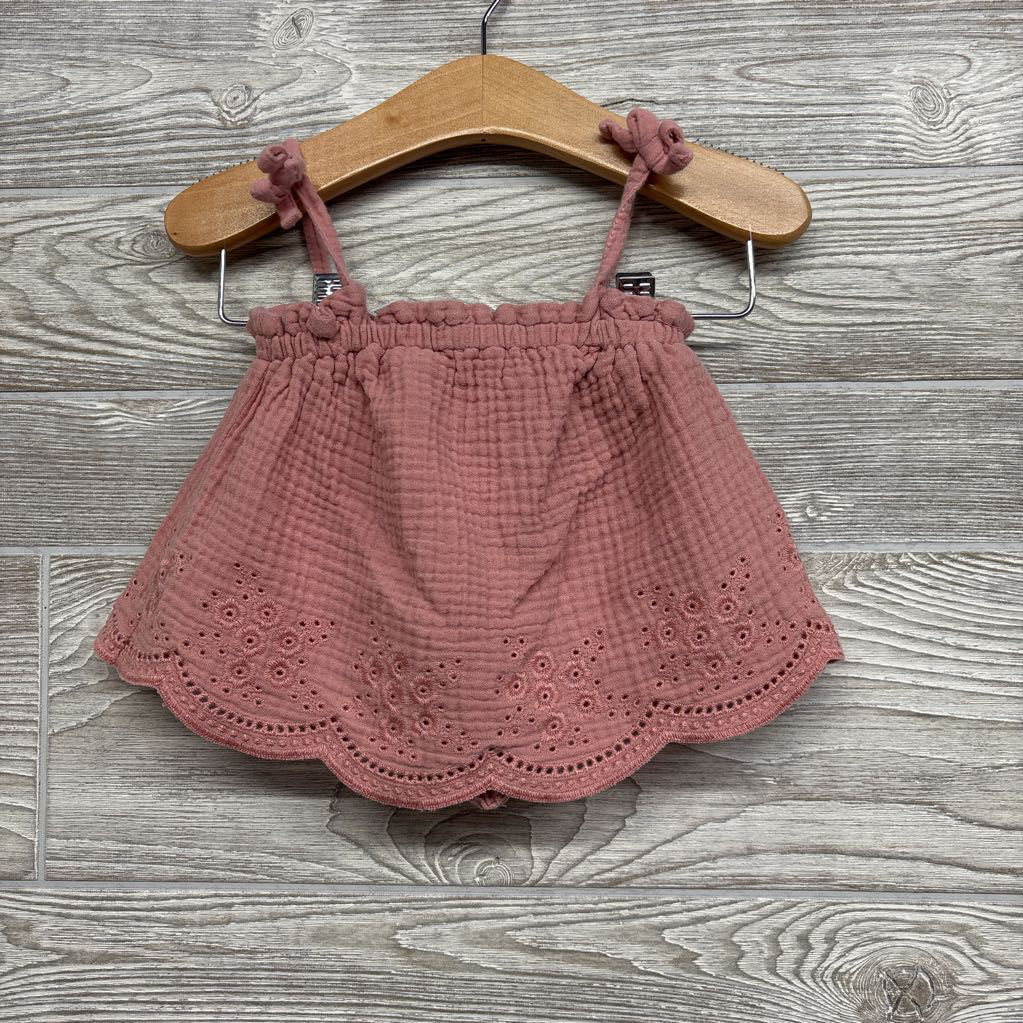 Gauze Bow Strap Eyelet Tank Top & Shorts 2T