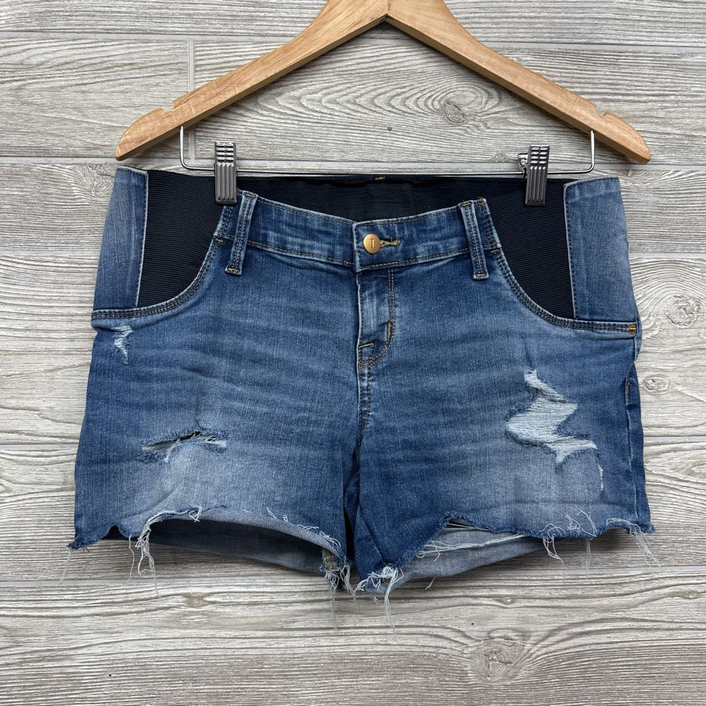 Side Panel Distressed Denim Midi Shorts 8/Medium