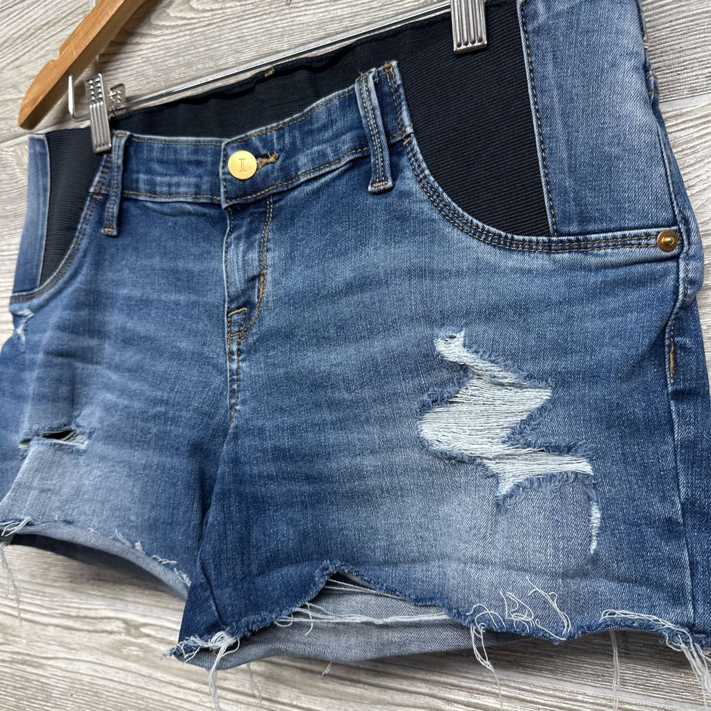 Side Panel Distressed Denim Midi Shorts 8/Medium