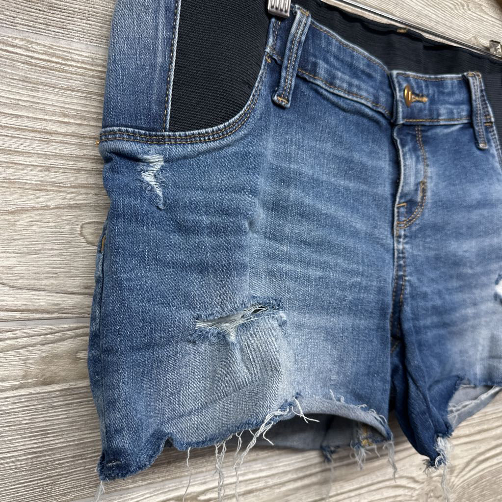 Side Panel Distressed Denim Midi Shorts 8/Medium