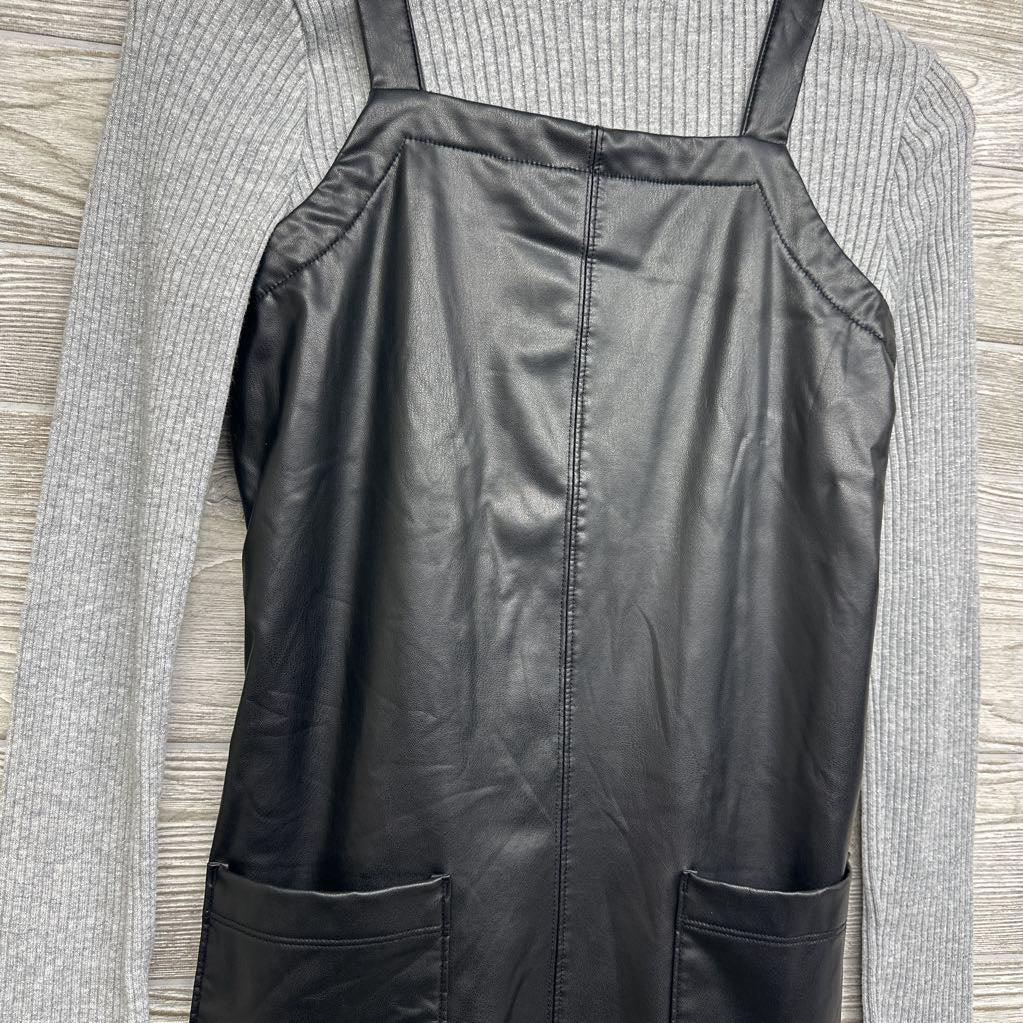 Faux Leather Jumper & LS Ribbed Mock Neck Shirt Shimmer 10-12