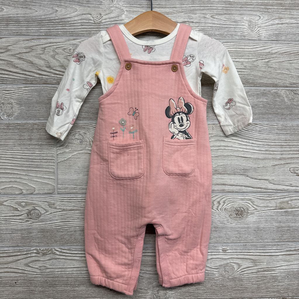 Quilted Overalls & LS Bodysuit Minnie Mouse Suns 6-9M