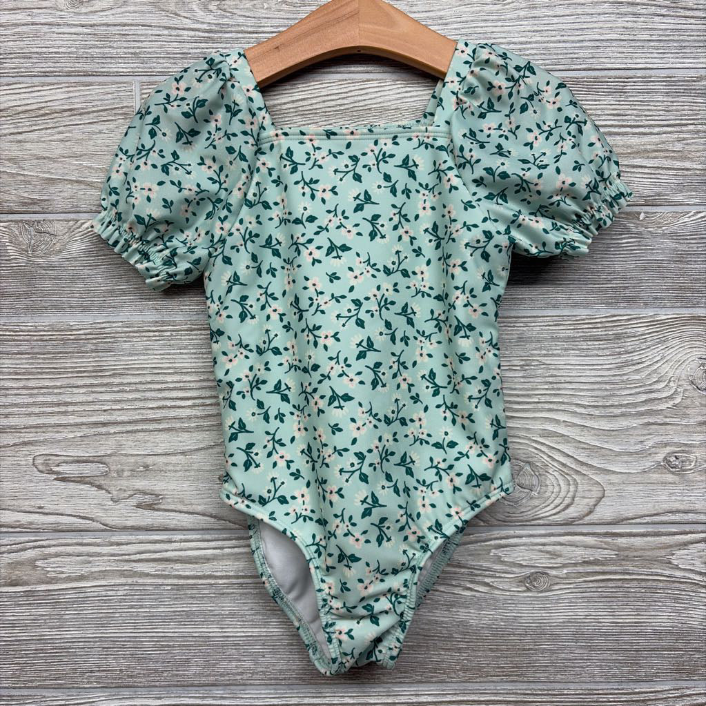 Puff Sleeve Swimsuit Flowers 3T