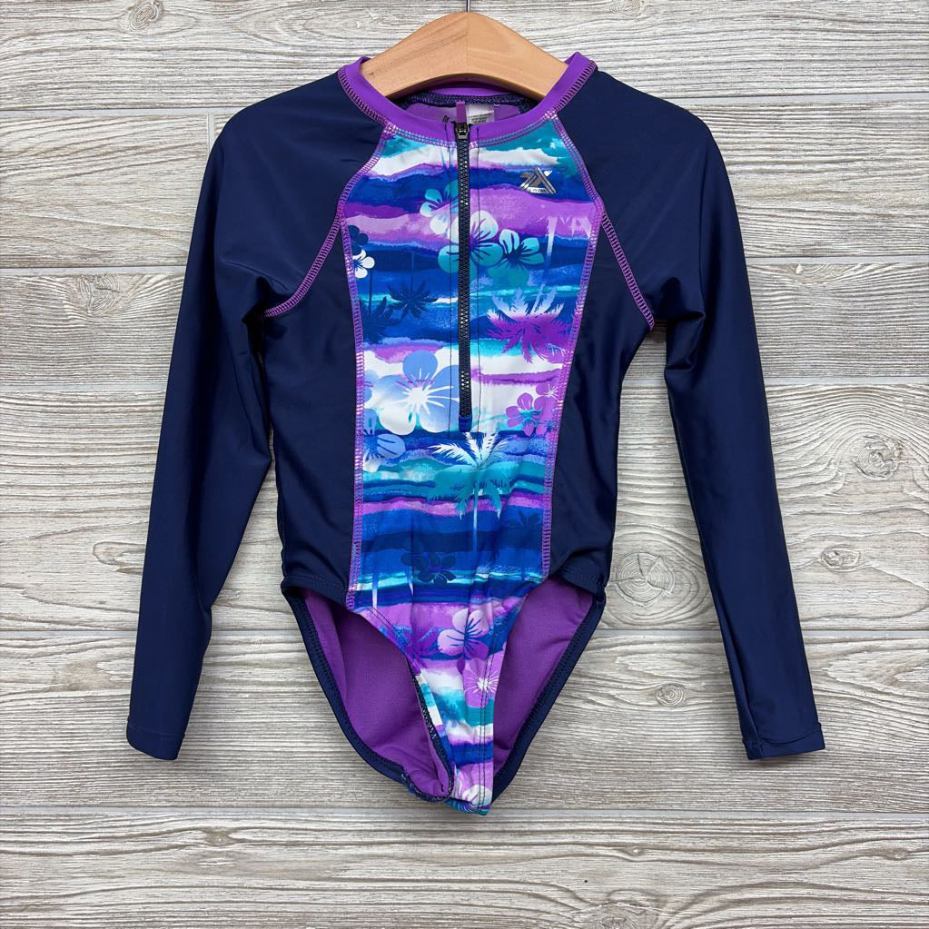 LS Zip Up Swimsuit Flowers Palm Trees 6-6X