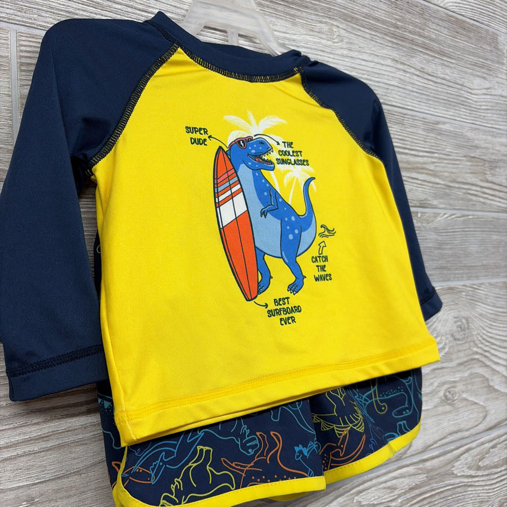 NEW LS Rash Guard & Swim Trunks Dinosaurs Super Dude 6-9M