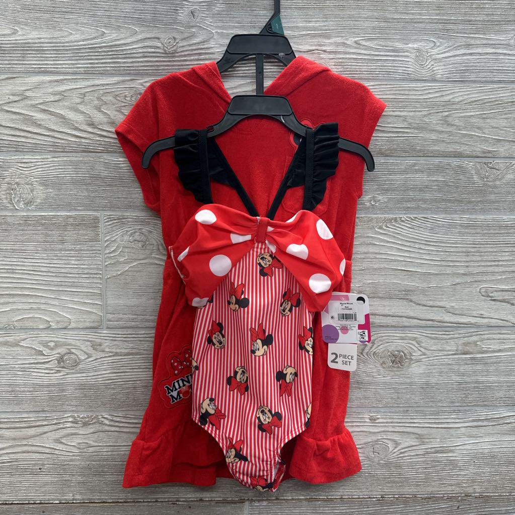 NEW Swimsuit & Terry Swim Cover Up Minnie Mouse Stripes 5T