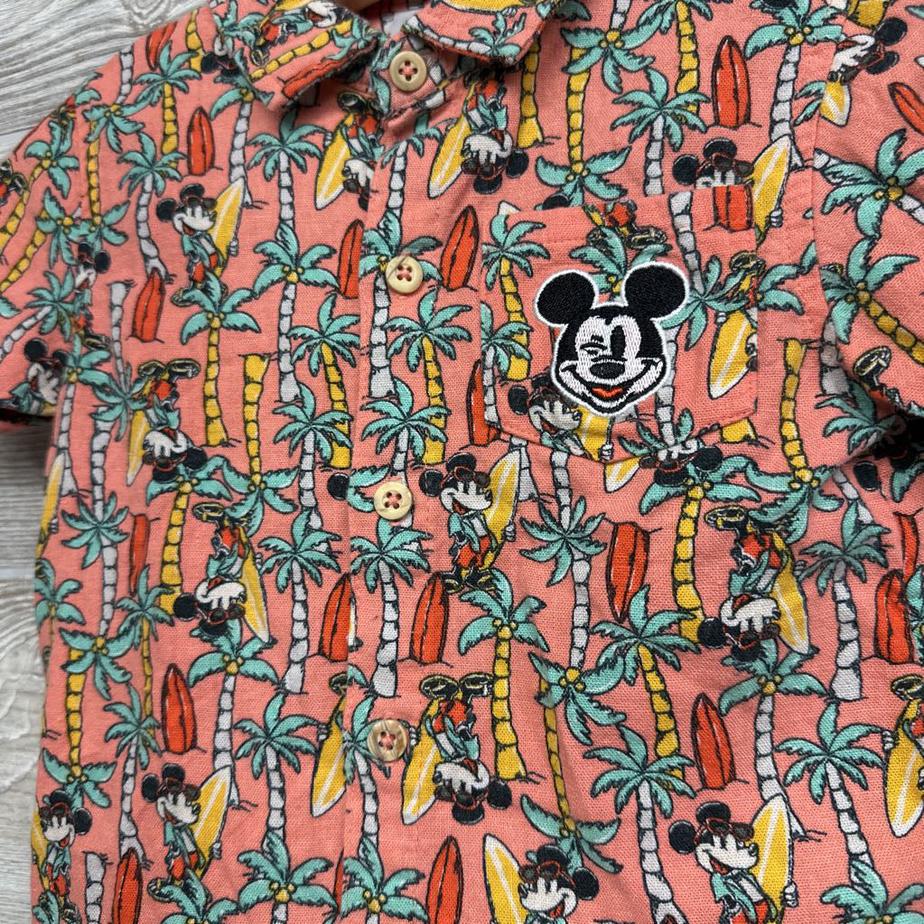 Linen Blend Button Up Shirt & Pull On Shorts Mickey Mouse Surf Boards 3T
