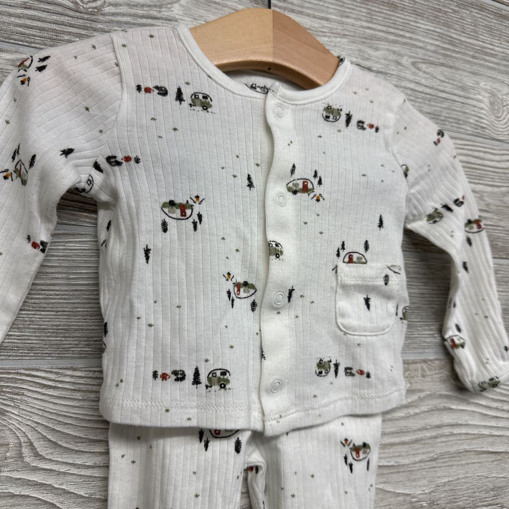 LS Ribbed Snap Shirt & Footed Pants Campers 0-3M
