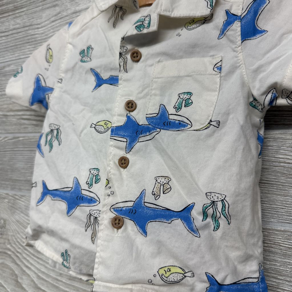 Button Up Shirt & Shorts Sharks Fish 3M