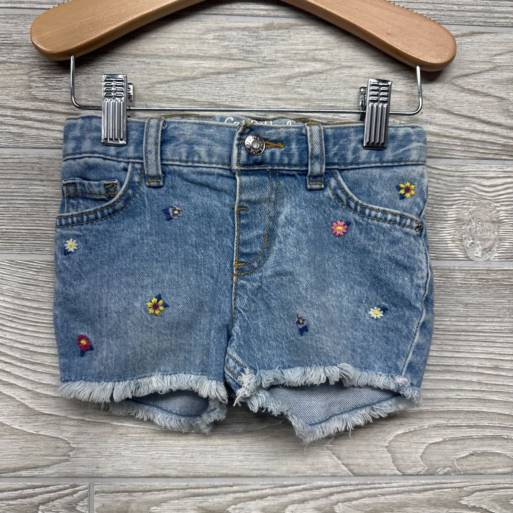 Denim Shorts Frayed Embroidered Flowers 2T