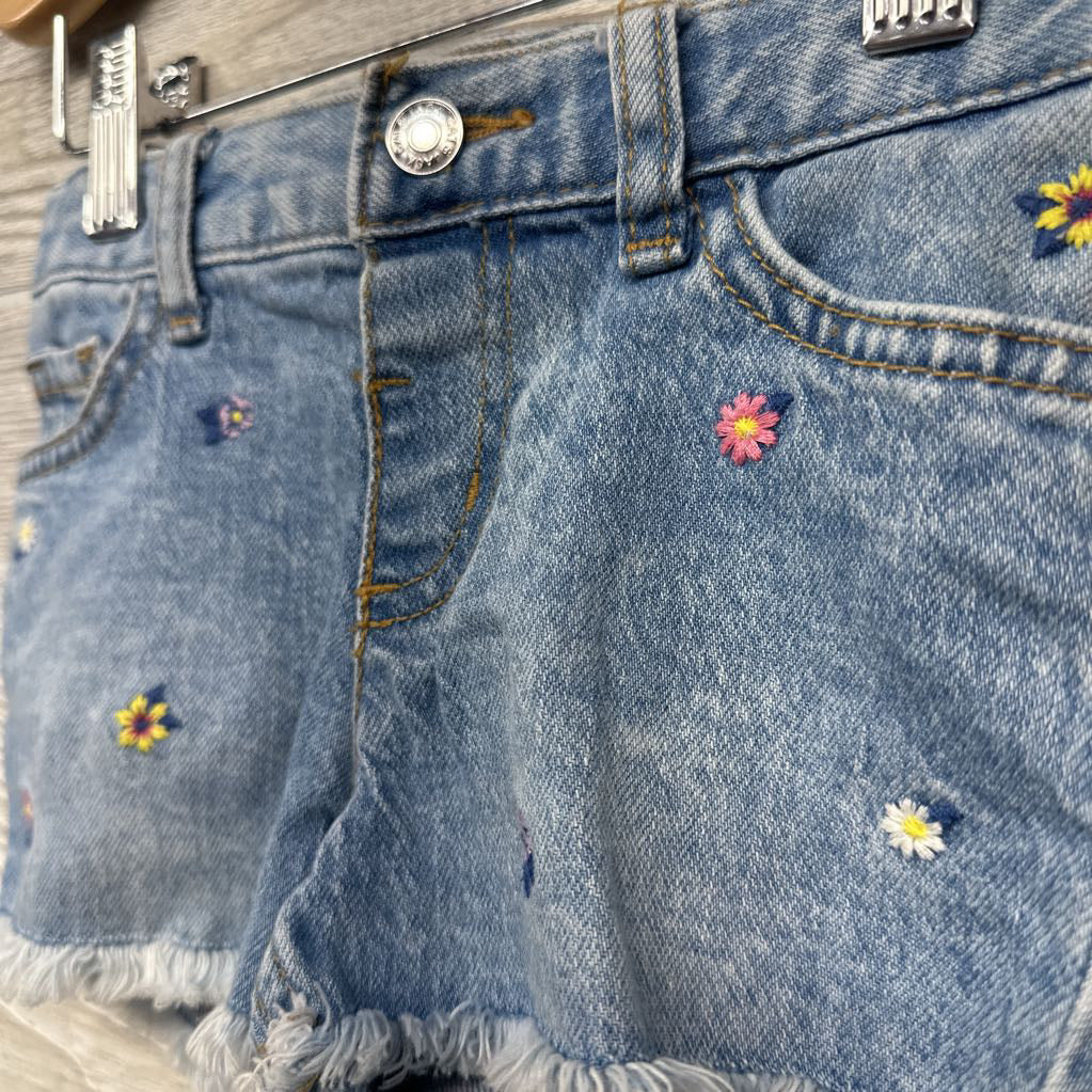 Denim Shorts Frayed Embroidered Flowers 2T