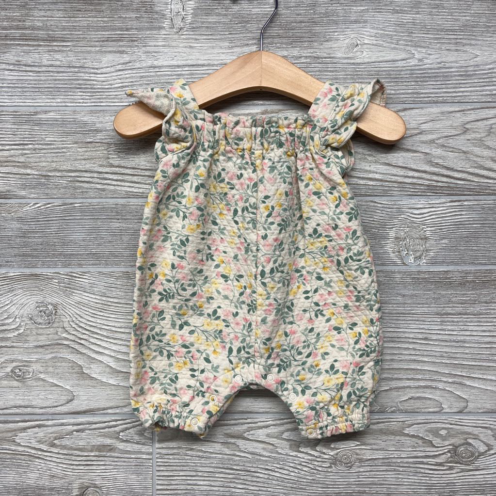 Quilted Flutter Sleeve Romper Flowers NB