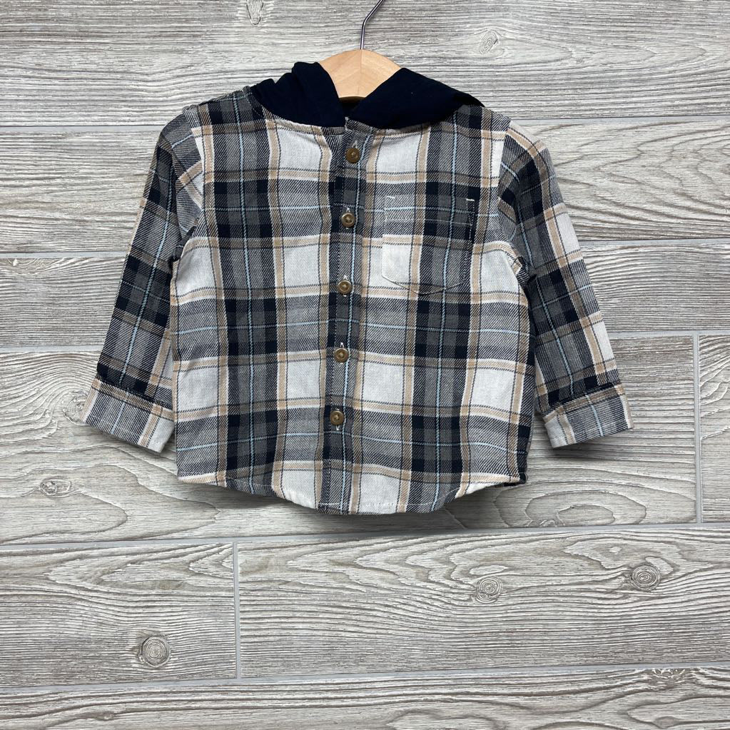 Plaid Button Up Shirt W/ Hood 12M