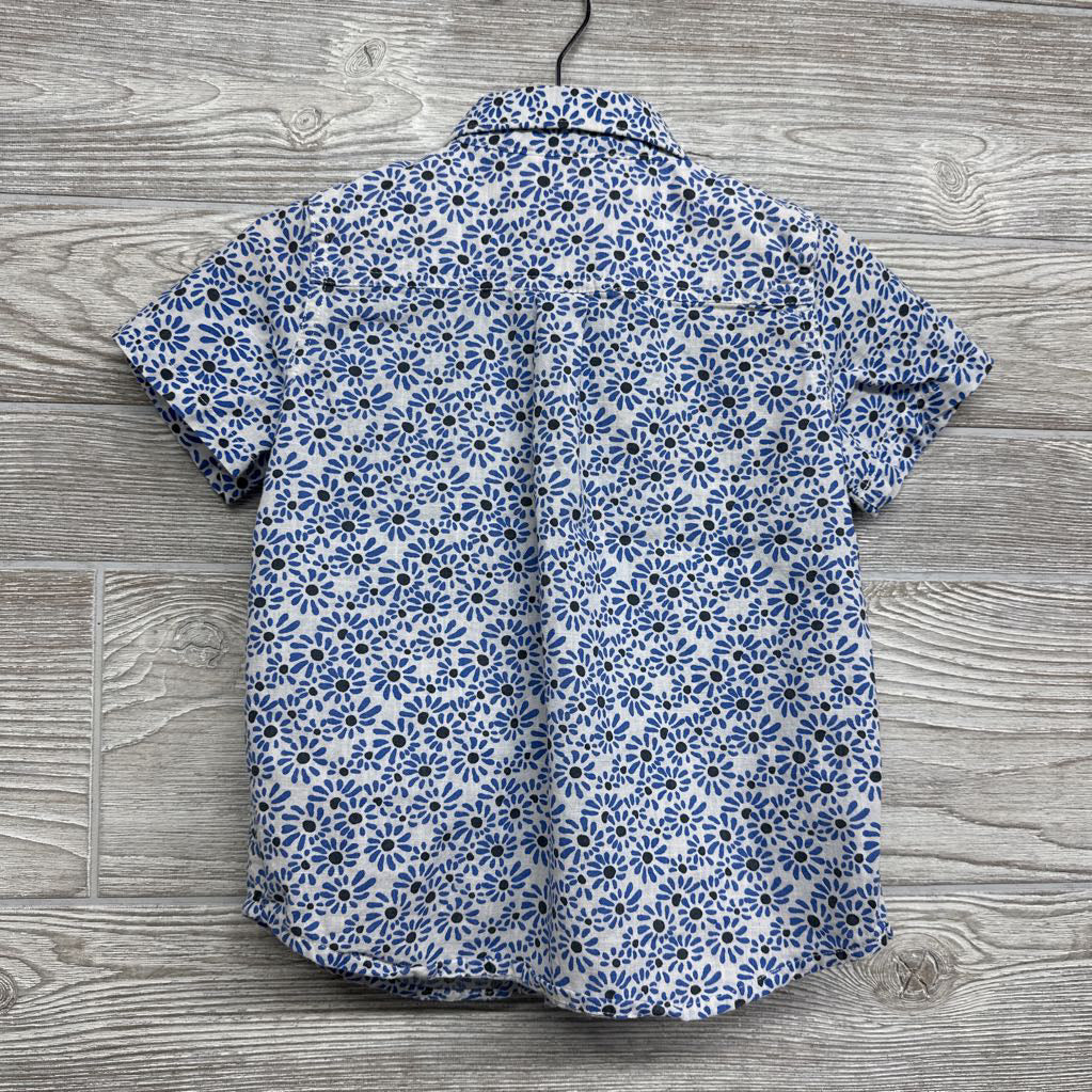 Linen Button Up SS Shirt Flowers 4t