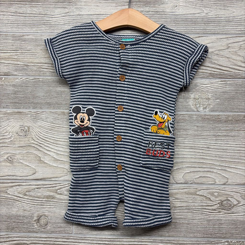 Button Up Shorty Romper Mickey Mouse & Pluto 12M