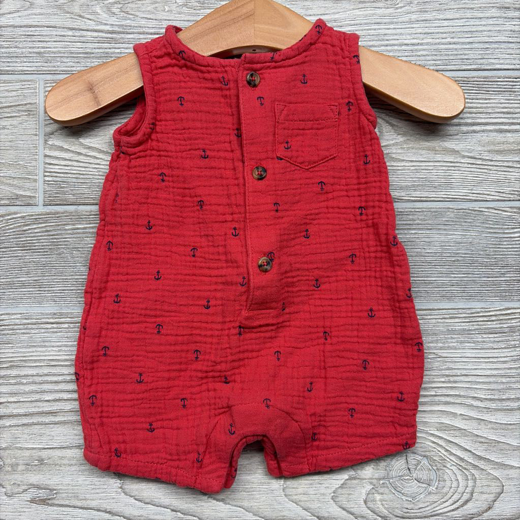 Tank Gauze Henley Shorty Romper Anchors NB