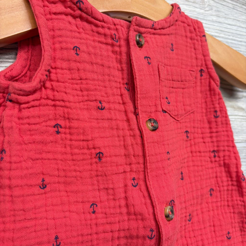 Tank Gauze Henley Shorty Romper Anchors NB
