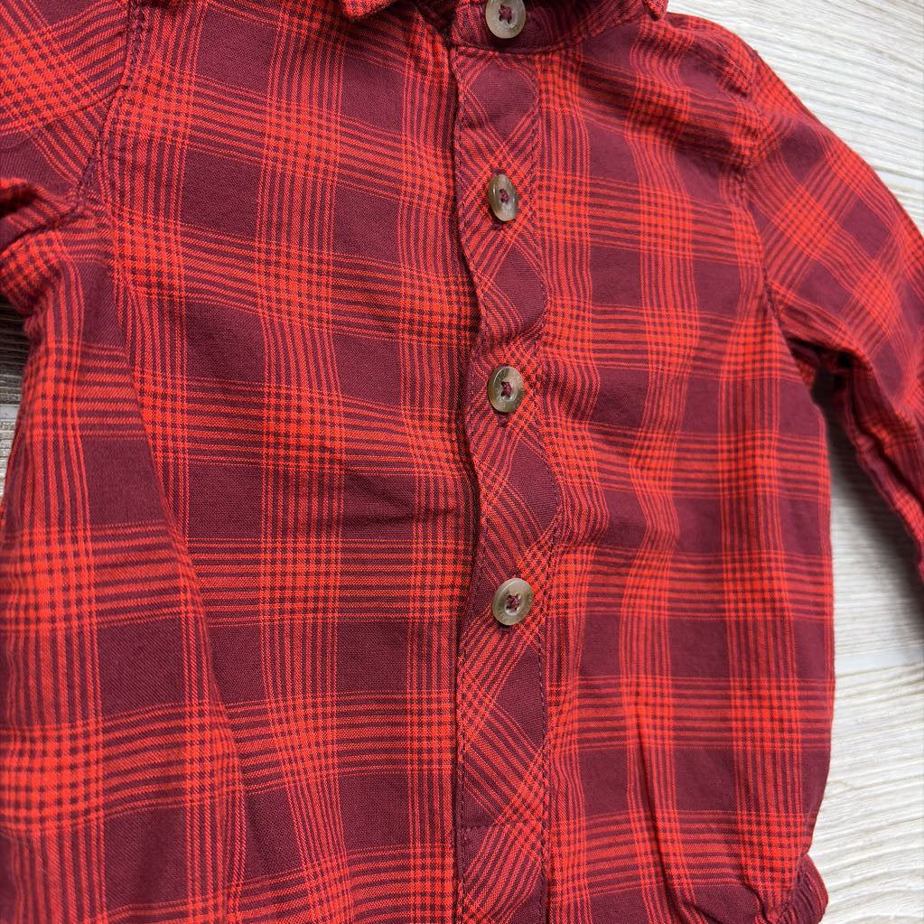 LS Plaid Button Up Bodysuit 0-3M