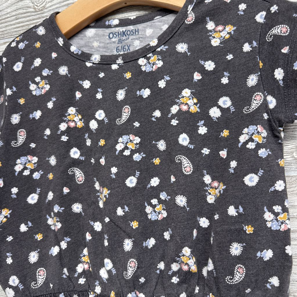 Shirt Flowers Smocked Hem 6-6X