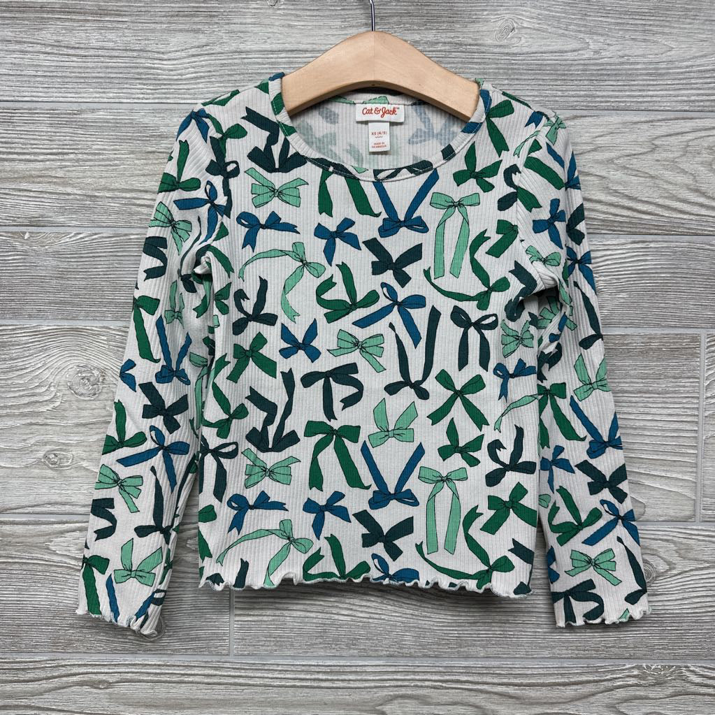 Lettuce Trim Ribbed LS Shirt Bows 4-5