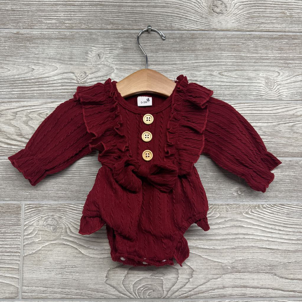 Textured LS Bodysuit Ruffles 0-3M