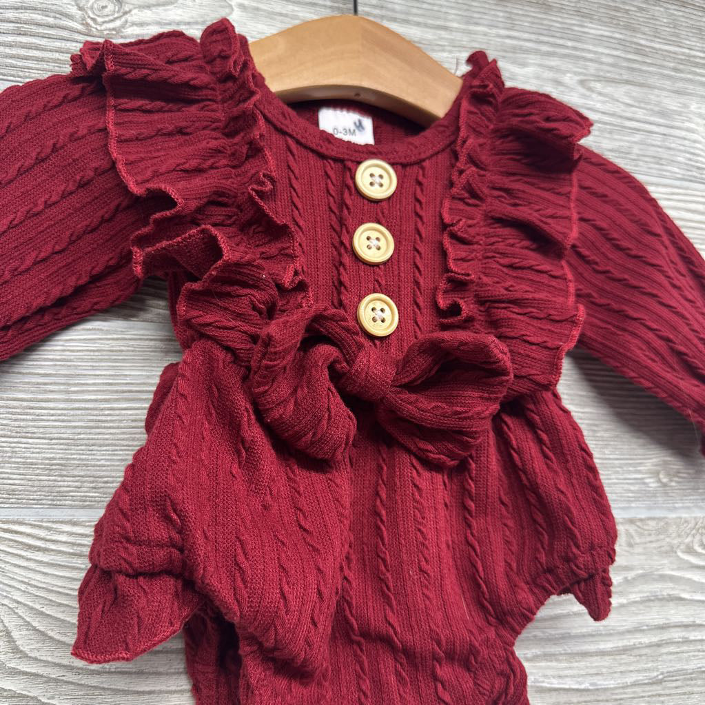 Textured LS Bodysuit Ruffles 0-3M
