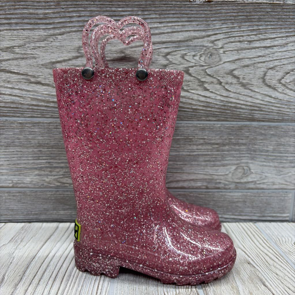 Light Up Glitter Rainboots Heart Handles 6C