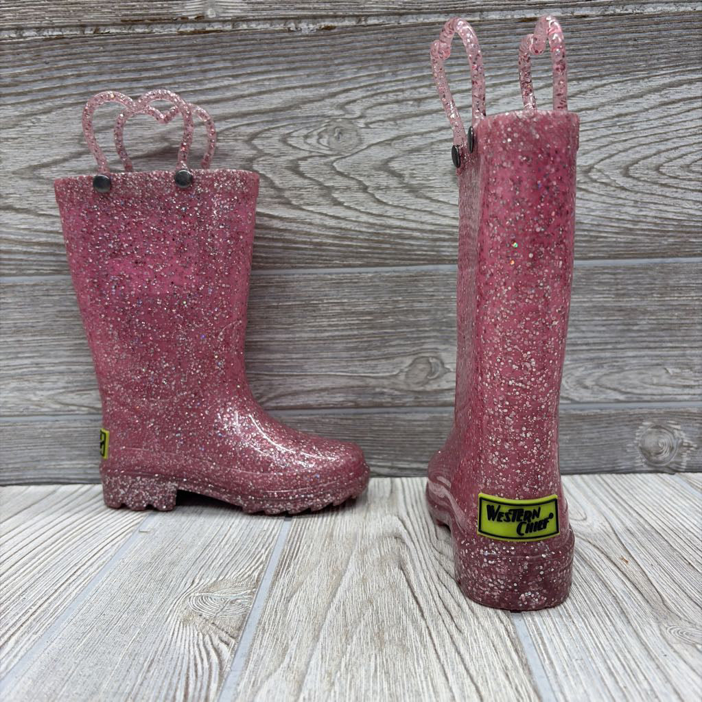 Light Up Glitter Rainboots Heart Handles 6C