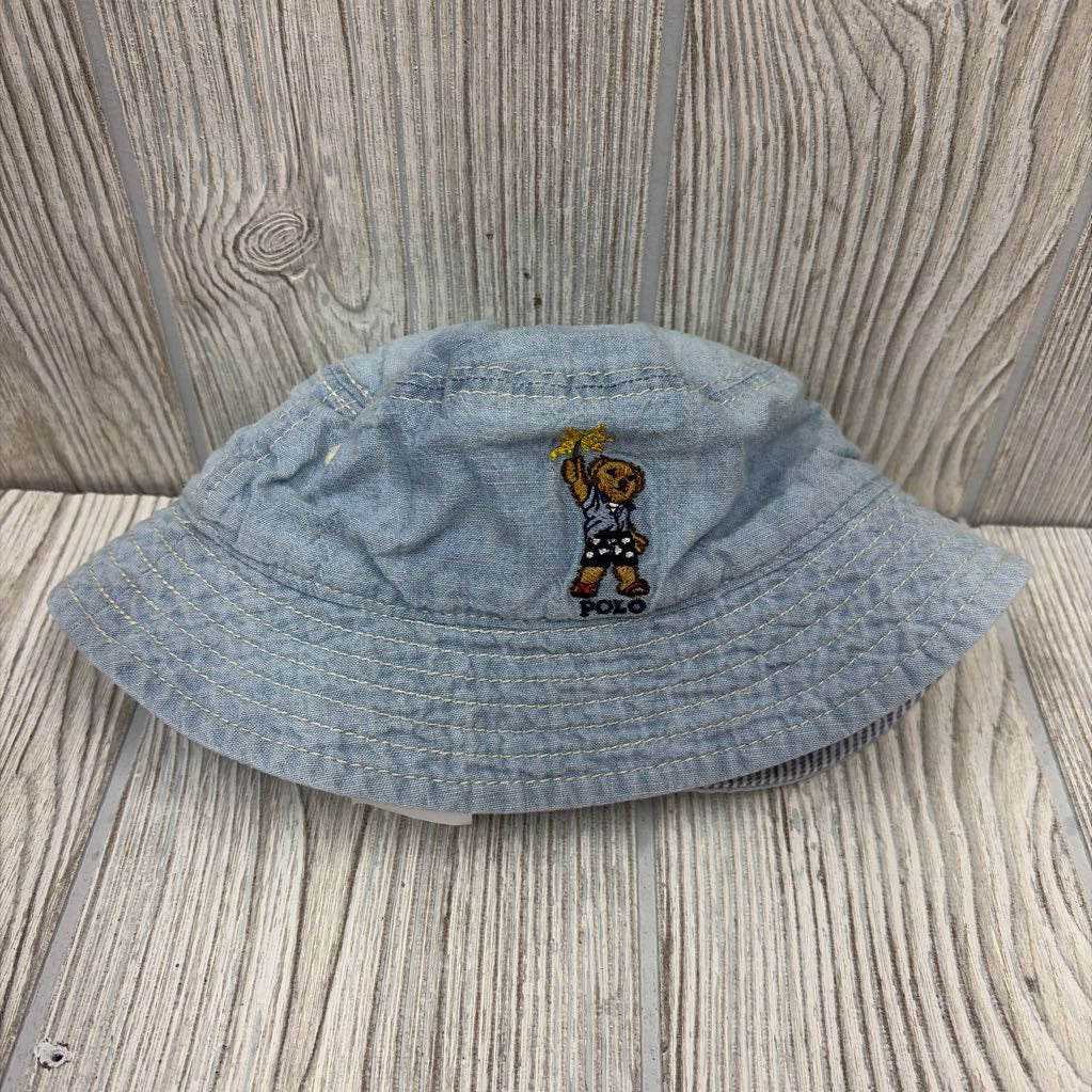 Reversible Chambray Sun Hat Embroidered Bear & Logo 3-9M