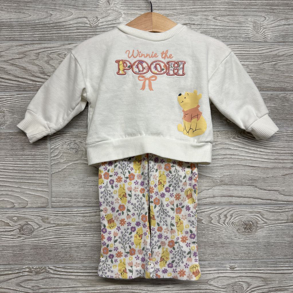 Crewneck Winnie The Pooh & Ribbed Flare Pants Flowers 6-9M